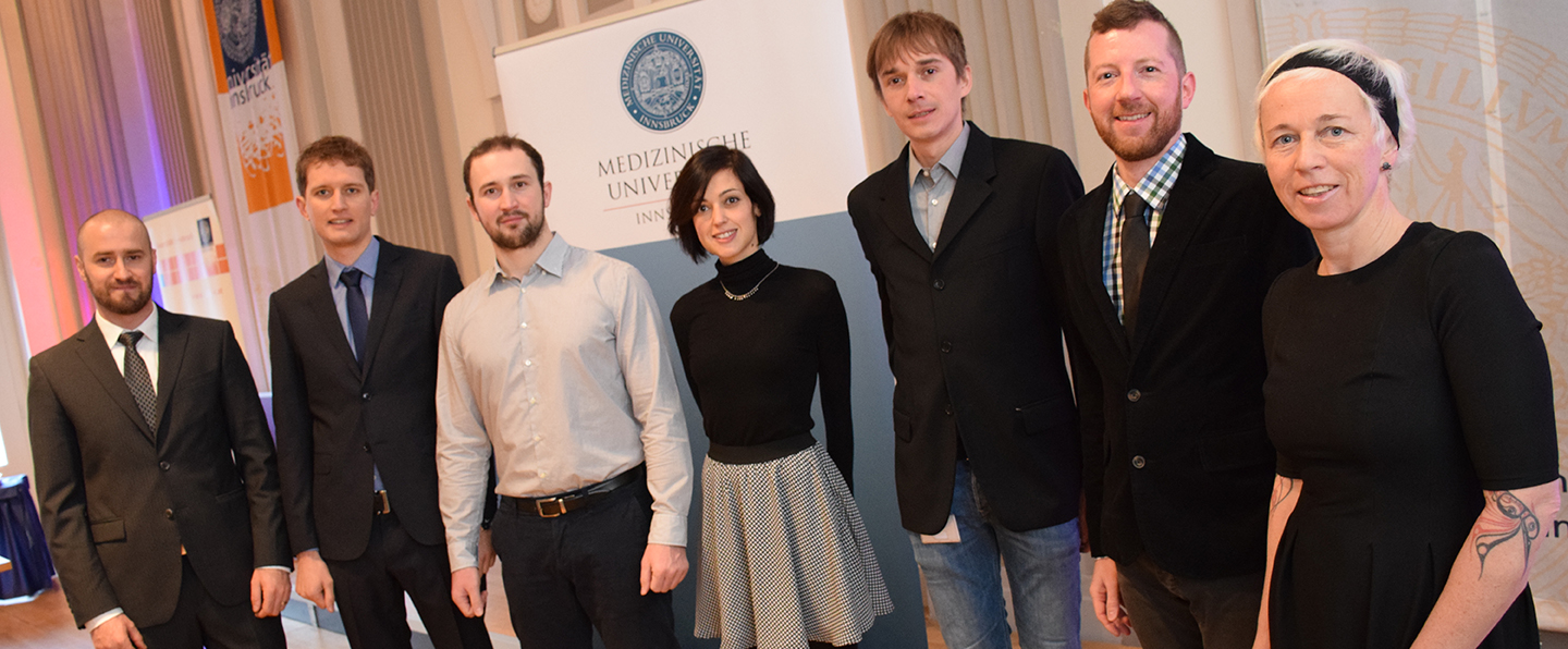 Doris Wilflingseder (r.) stellte die KandidatInnen der MUI vor, v.l.: Benno Cardini, Sebastian Reinstadler, Christian Doppler, Lourdes Rocamora-Reverte, Michael Blatzer und Martin Bodner. TWF_2017_MUI_NEWS.jpg