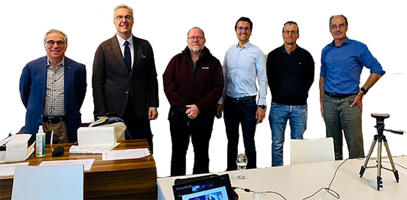 v.l.: Michael Ahlijanian (Pinteon Therapeutics und Orthogonal Neurosciences), Paulo Fontoura (Roche), Christoph Schwarzer (Medizinische Universität Innsbruck), Georg Singewald (Roche), Clemens Decristoforo (Universität Innsbruck) und Jörg Striessnig (Universität Innsbruck).  Credit: Ladstätter P.