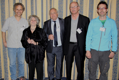 Prof. Victor Ambros, Prof.in Ada Yonath und Dr. Friedrich Lottspeich mit den Projektkoordinatoren Prof. Alexander Hüttenhofer (Biozentrum) und Prof. Norbert Polacek (Universität Bern)(v. l) auf dem GEN-AU-Meeting in Innsbruck. (Foto: Harald Stauber, Oncotyrol) Prof. Victor Ambros, Prof.in Ada Yonath und Dr. Friedrich Lottspeich mit den Projektkoordinatoren Prof. Alexander Hüttenhofer (Biozentrum) und Prof. Norbert Polacek (Universität Bern)(v. l) auf dem GEN-AU-Meeting in Innsbruck. (Foto: Harald Stauber, Oncotyrol)