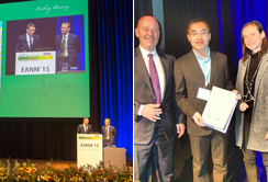 Bild links: Prof.h.c. Univ.-Doz. Dr. Clemens Decristoforo hielt die Highlights Lecture beim letztjährigen Kongress der Europäischen Nuklearmedizinischen Gesellschaft in Hamburg. Sein Dissertant (Bild rechts, Mitte) erhielt den THP Preis für Naturwissenschafter in der Nuklearmedizin der Österreichischen Gesellschaft für Nuklearmedizin und Molekulare Bildgebung. thema_radiopharm.jpg